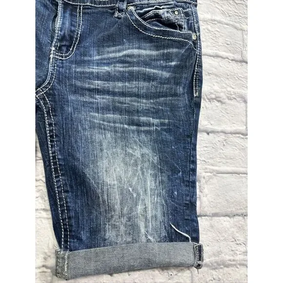 Women's Pre-Owned‎ Ariya Jean Shorts Size 13/14 Flap Pockets Embroideries - Picture 2 of 12